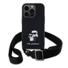 Karl Lagerfeld Saffiano Crossbody Strap Metal Karl and Choupette dėklas telefonui Apple iPhone 15 Pro juodos spalvos