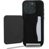 Karl Lagerfeld Saffiano kryžminė rankena Karl and Choupette dėklas iPhone 16 Pro juodas
