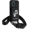 Karl Lagerfeld Saffiano kryžminė rankena Karl and Choupette dėklas iPhone 16 Pro juodas