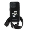 Karl Lagerfeld Saffiano Crossbody Strap Karl and Choupette Apple iPhone 16 Pro dėklas telefonui juodos spalvos