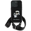 Karl Lagerfeld Saffiano kryžminė rankena Karl and Choupette dėklas iPhone 16 Pro juodas