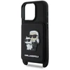 Karl Lagerfeld Saffiano kryžminė rankena Karl and Choupette dėklas iPhone 16 Pro juodas
