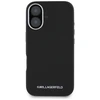 Karl Lagerfeld Saffiano Full Wrapped Elongated Metal Logo MagSafe Apple iPhone 16 dėklas telefonui juodos spalvos