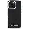 Karl Lagerfeld Saffiano Full Wrapped Elongated Metal Logo MagSafe Apple iPhone 16 Pro Max dėklas telefonui juodos spalvos