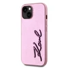 Karl Lagerfeld Wrinkled PU Signature Logo dėklas telefonui Apple iPhone 15 rožinės spalvos
