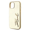 Karl Lagerfeld Wrinkled PU Signature Logo dėklas telefonui Apple iPhone 15 aukso spalvos