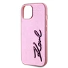 Karl Lagerfeld Wrinkled PU Signature Logo dėklas telefonui Apple iPhone 15 rožinės spalvos