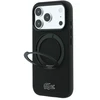 Lacoste PVC Petit Pique pusiau uždengiamas dėklas su žiediniu stovu ir MagSafe funkcija, skirtas iPhone 18 Pro, juodas