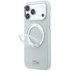Lacoste PVC Petit Pique pusiau uždengiamas dėklas su žiediniu stovu ir MagSafe funkcija, skirtas iPhone 18 Pro Max, šviesiai pilkas