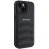 Mercedes Benz Apple iPhone 15 Plus Mercedes AMG dėklas odinis Debossed Lines (AMHCP15MGSEBK) juodos spalvos