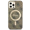 Apple iPhone 12 / 12 PRO Guess dėklas 4G Print MagSafe + Belaidis Įkroviklis (GUBPP13XH4EACSP) rudos spalvos