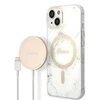 Apple iPhone 14 Plus Guess dėklas Marble MagSafe + Belaidis Įkroviklis (GUBPP14XH4EACSP) baltos spalvos
