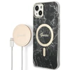 Apple iPhone 14 Plus Guess dėklas Marble MagSafe + Belaidis Įkroviklis (GUBPP14LHMEACSK) juodos spalvos