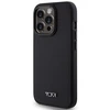 Tumi TUHMP15LRBAK Apple iPhone 15 Pro 6.1" juodos spalvos kietas dėklas, odinis balistinio rašto MagSafe dėklas