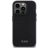 Tumi TUHMP15LRBAK Apple iPhone 15 Pro 6.1" juodos spalvos kietas dėklas, odinis balistinio rašto MagSafe dėklas