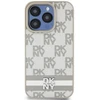 DKNY PU Leather Checkered Pattern and Stripe dėklas telefonui Apple iPhone 14 Pro Max rusvai gelsvas
