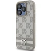 DKNY PU Leather Checkered Pattern and Stripe dėklas telefonui Apple iPhone 13 Pro rusvai gelsvas