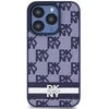 DKNY PU Leather Checkered Pattern and Stripe dėklas telefonui Apple iPhone 15 Pro Max mėlynos spalvos