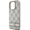 DKNY PU Leather Checkered Pattern and Stripe dėklas telefonui Apple iPhone 13 Pro rusvai gelsvas