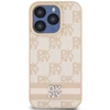 DKNY PU Leather Checkered Pattern and Stripe dėklas telefonui Apple iPhone 13 Pro rožinės spalvos