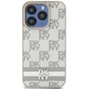 DKNY PU Leather Checkered Pattern and Stripe dėklas telefonui Apple iPhone 15 Pro Max rusvai gelsvas