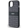DKNY DKHCP14SPRTHSLK Apple iPhone 14 15 13 6.1″ juodos spalvos kietas dėklas Leather Mono Stripe & Metal Logo