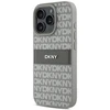 DKNY PU Leather Repeat Pattern Tonal Stripe Apple iPhone 16 Pro Max dėklas telefonui smėlio spalvos