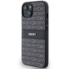DKNY DKHCP14SPRTHSLK Apple iPhone 14 15 13 6.1″ juodos spalvos kietas dėklas Leather Mono Stripe & Metal Logo