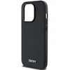 DKNY PU Leather Sidabrinis Metal Logo Magsafe dėklas telefonui Apple iPhone 14 Pro juodos spalvos