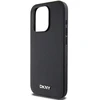 DKNY PU Leather Sidabrinis Metal Logo Magsafe dėklas telefonui Apple iPhone 15 Pro juodos spalvos