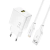 Dudao A23LEU 2.4A GaN EU USB-A sieninis įkroviklis su USB-A į Lightning kabeliu - Baltas