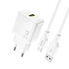 Dudao A23TEU 2.4A GaN USB-A sieninis įkroviklis su USB-A - USB-C laidu - Baltas