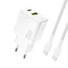 Dudao A26TCEU PD QC 25W GaN USB-A USB-C sieninis įkroviklis su USB-C laidu – baltas