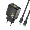 Dudao A26TCEU PD QC 25W GaN USB-A USB-C sieninis įkroviklis su USB-C laidu - Juodas