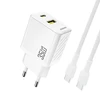 Dudao A27MaxCEU PD QC 35W USB-A USB-C sieninis įkroviklis su USB-C laidu – baltas