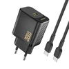 Dudao A27PCEU PD 30W GaN USB-C sieninis įkroviklis su USB-C laidu - Juodas