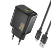 Dudao A27STEU 25W GaN USB-A sieninis įkroviklis su USB-A - USB-C laidu - Juodas