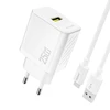 Dudao A27STEU 25W GaN USB-A sieninis įkroviklis su USB-A - USB-C laidu - Baltas