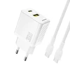 Dudao A27TCEU PD 30W GaN USB-A USB-C Wall Charger with USB-C Cable - Baltas