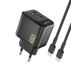 Dudao A28PCEU PD 45W GaN 2xUSB-C sieninis įkroviklis su USB-C laidu - Juodas