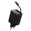 Dudao A67EU GaN 67W sieninis įkroviklis su integruotu ištraukiamu USB-C maitinimo laidu greitam įkrovimui - Juodas
