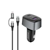 Dudao automobilinis įkroviklis USB / USB Type C Power Delivery (60 W) Quick Charge 4.0 (22,5 W) + laidas USB Type C - USB Type C / Lightning juodas (R7XS juodas)