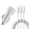 Įkroviklis automobilinis Dudao R7 (2xUSB; 2.4A) + 3in1 laidas lightning+micro+type-C baltas