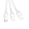 Dudao USB kabelis – USB C / micro USB / Lightning 480Mb/s 6A 1.2m – baltos spalvos
