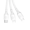 Dudao USB kabelis – USB C / micro USB / Lightning 480Mb/s 6A 1.2m – baltos spalvos