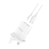 Dudao sieninis įkroviklis UK kištukas (Jungtinė Karalystė) 2xUSB-A 2.4A baltas + USB-A laidas - Lightning baltas