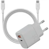 Energea Laidinis įkroviklis Bazic Goport Velox Kit 1xUSB-C 1xUSB-A GaN 35W su pintu kabeliu baltos spalvos