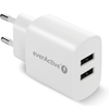USB Įkroviklis - everActive SC-220 12W Dviejų USB-A prievadų Išmanusis Įkrovimas, Balta