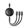 Greito įkrovimo laidas 3in1 Baseus Free2Draw, USB į mikro USB+USB-C+Lightning, 3.5A, 1.1m (juodas)