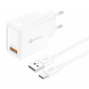 Foneng EU54 USB-A, 3A tinklo įkroviklis (baltas) + USB-A į USB-C laidas